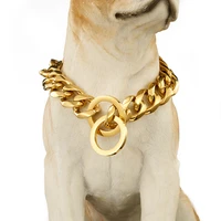 tiasri dog collar designer large dog collar dog chain choker gold color thick stainless steel link slip adjustable chain 19mm