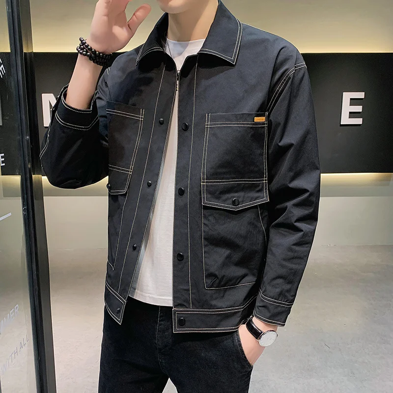 

Spring Men Autumn Fashion Casual Solid Color Overcoats Male Short Slim Buttons Jackets Men Long Sleeve Thin Jackets O53