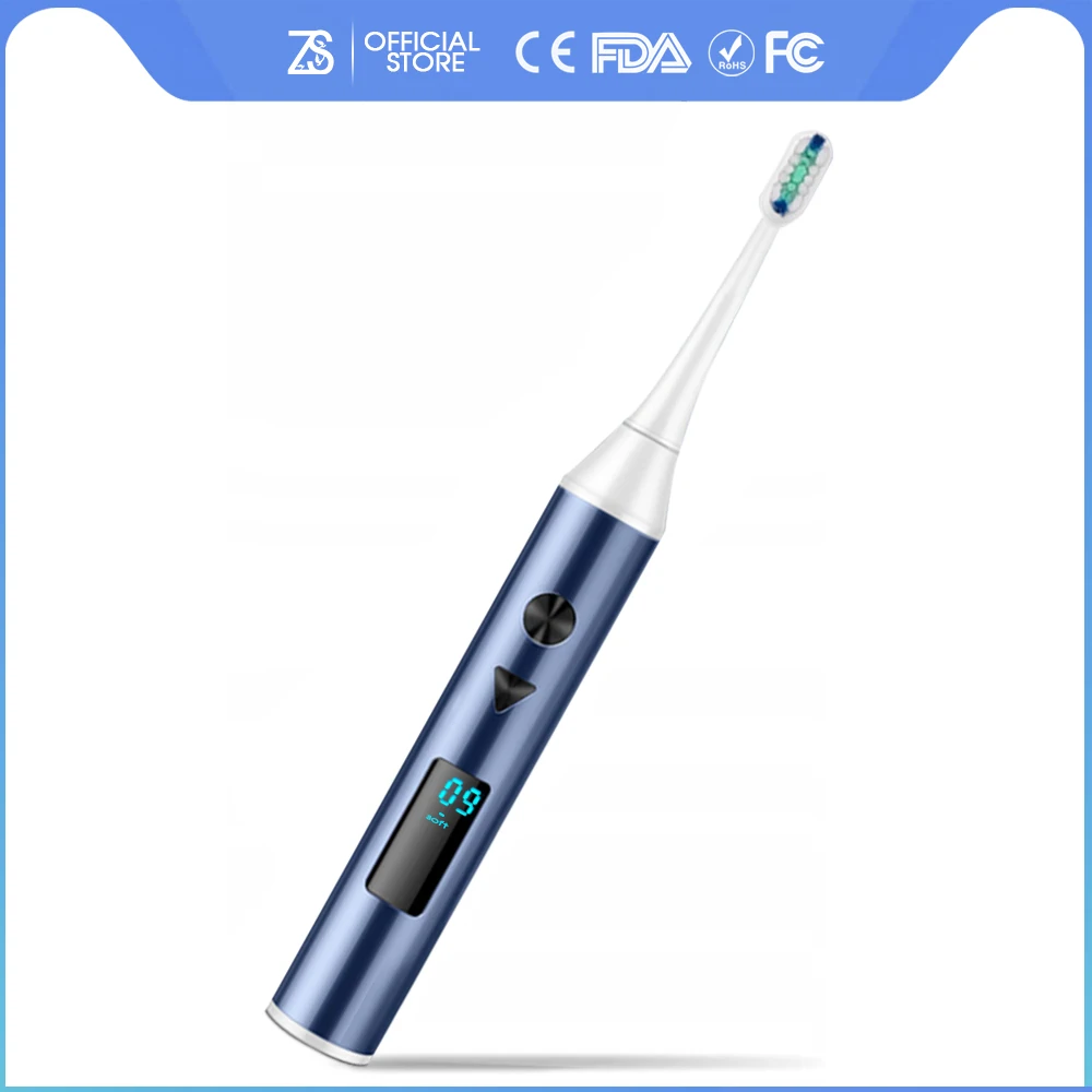 

[ZS] LCD Screen 3 Mode Quiet Smart Sensor Sonic Electric Toothbrush USB Charger IPX7 With Replacement Brushes Head for Adult