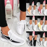 womens vulcanized knitted sneakers large 43 round toe walking shoes flat bottom non slip new womens casual shoes