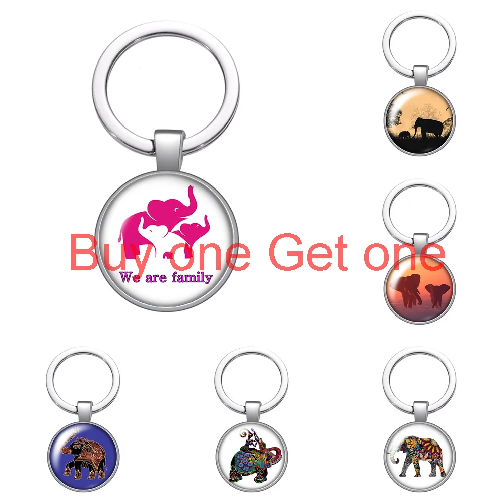 

Elephant Love Animals Patterns Glass Cabochon Keychain Bag Car Key Rings Holder Charms Silver Plated Key Chains Men Women Gifts