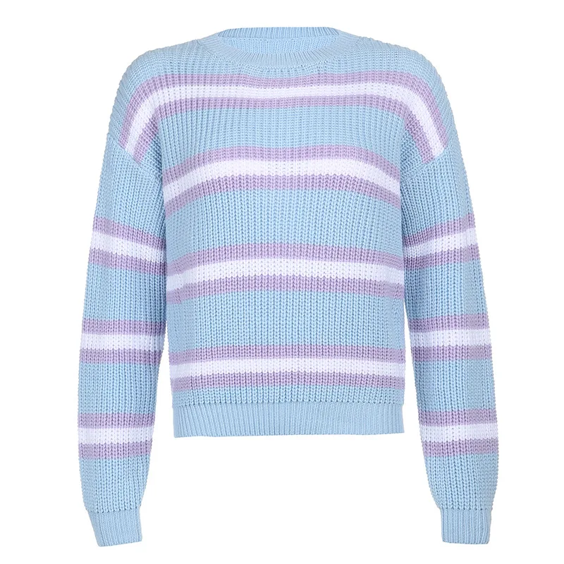 

Pullovers Women Oversize BF Unisex Casual Japanese Striped Knit Sweater Hip Hop Female Spring Autumn Fashion Retro Long Sleeve