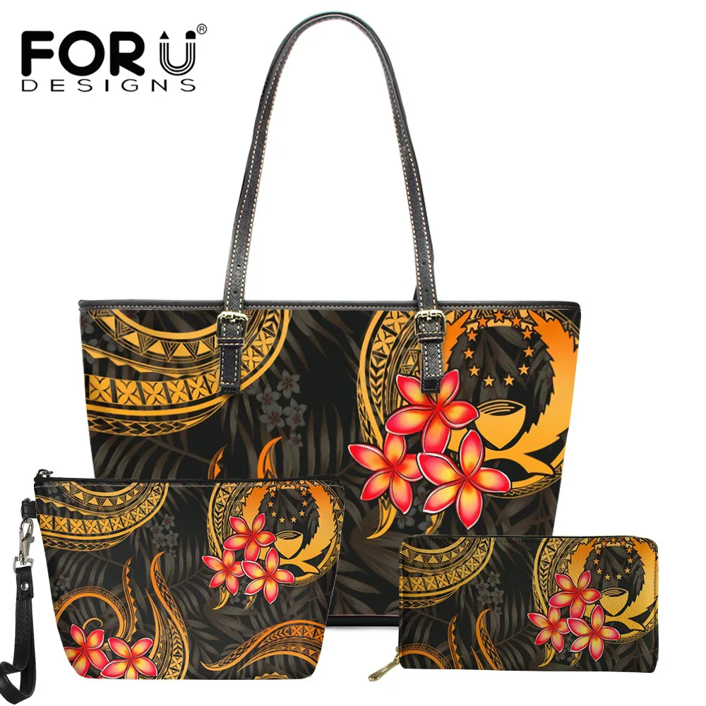 

FORUDESIGNS New Fashion 3Pcs/Set Polynesia Pohnpei Handbag Large Capacity Shoulder Bag PU Leather Totes Bag for Teen Girl 2021