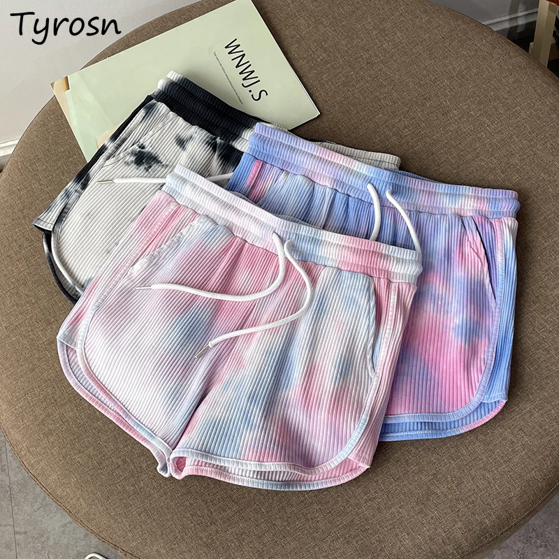 

Women Tie Dye Shorts Stylish Hot Sweet All-match Ulzzang High Waist Loose Leisure Retro Streetwear Running Cotton Cozy Daily New