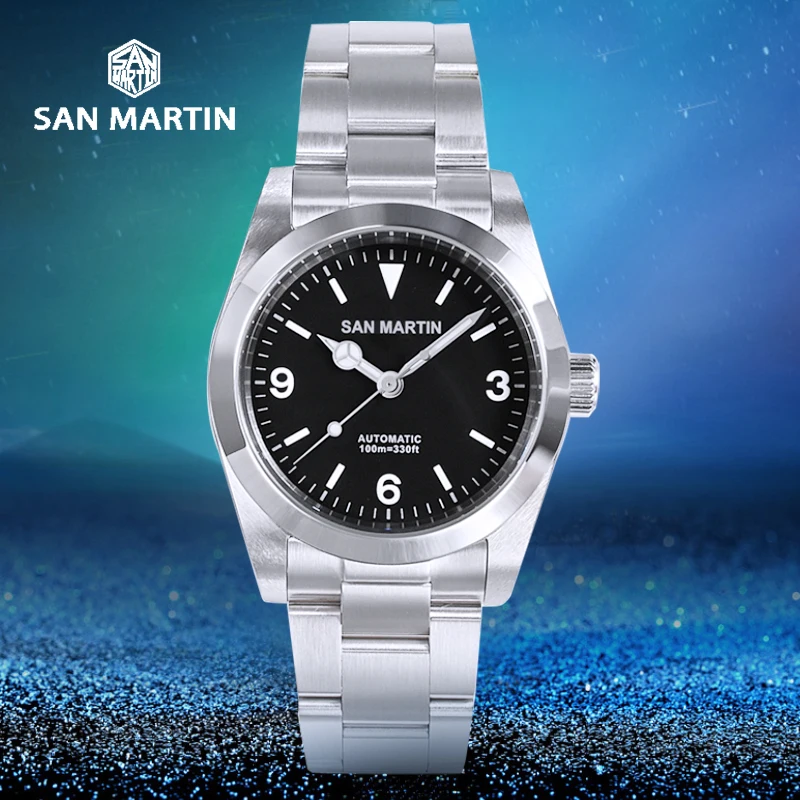 

San Martin Vintage 36mm Watch For Men Automatic Mechanical Sapphire PT5000 SW200 10Bar BGW9 Luminous Oyster Bracelet Watches