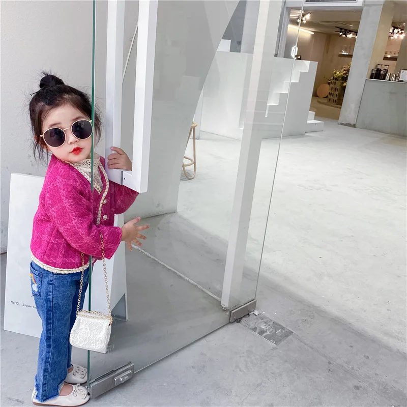 Куртка розово-красная для девочек весна-осень 2021 детский короткий кардиган с