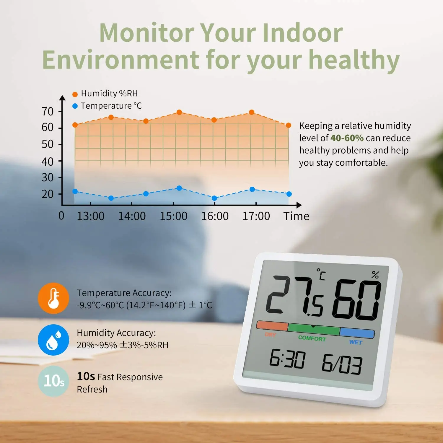 Xiaomi Miiiw Mute Temperature and Humidity Clock Home High-precision Baby Room C/F Moisture Monitor Meter 3.34inch LCD Display |