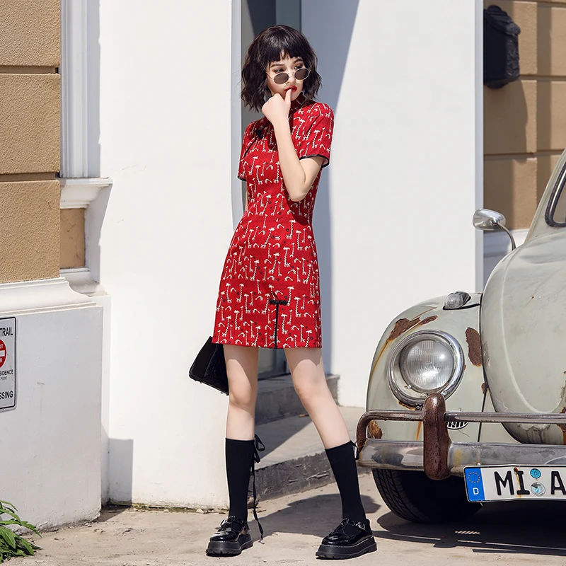 Сексуальное женское мини-платье с принтом традиционное китайское свадебное