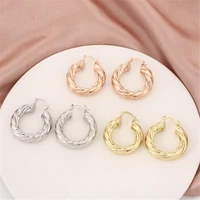 creative real gold color plated brass twist round hoop earrings for women geometric circle glossy thick earrings girls jewelry