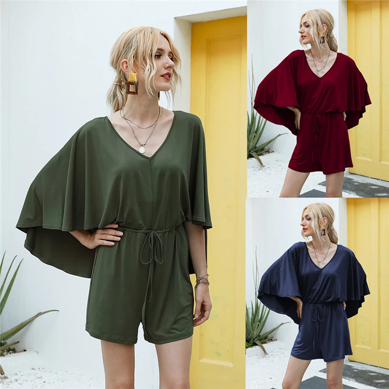 

Plus Size Elegant Casual Women Playsuits 2020 Summer OL Fashion High Waist Women Jumpsuit