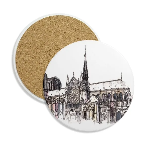 

Notre-Dame de in Paris France Ceramic Coaster Cup Mug Holder Absorbent Stone for Drinks 2pcs Gift