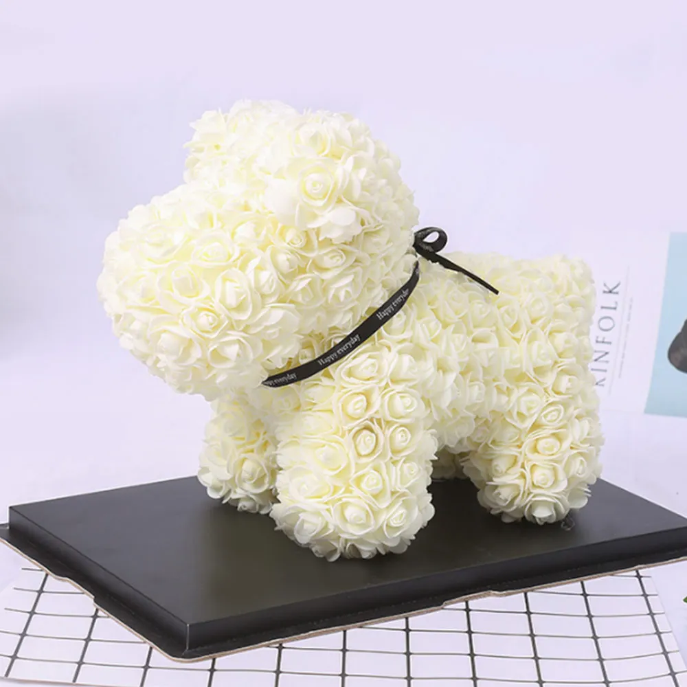 White Dog 37CM 40 см Роза медведь Роза цветок искусственный медведь розы Rabit Украшение DIY Рождество год подарки для женщин Валентина подарочная коробка - Цвет: White Dog 37CM