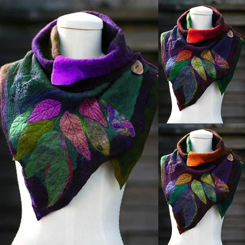 

Women Polyester Holiday Scarf Leaf Pattern Digital Printing Irregular Scarf TC21
