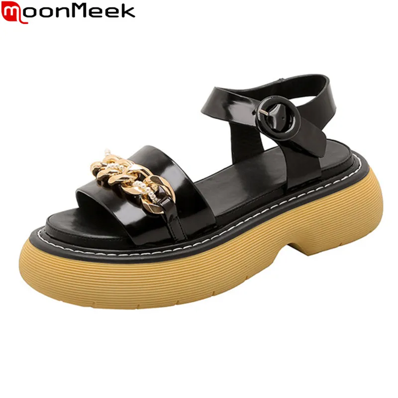 

Женские сандалии из натуральной кожи, на квадратном каблуке, с круглым носком