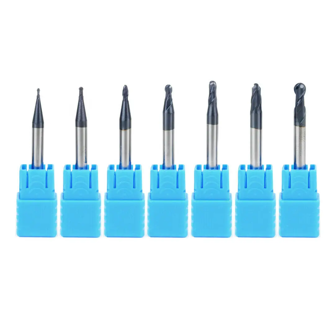 

7pcs End mill Set 0.5-2.0mm Tungsten Carbide 2 Flutes Ball Radius Tool