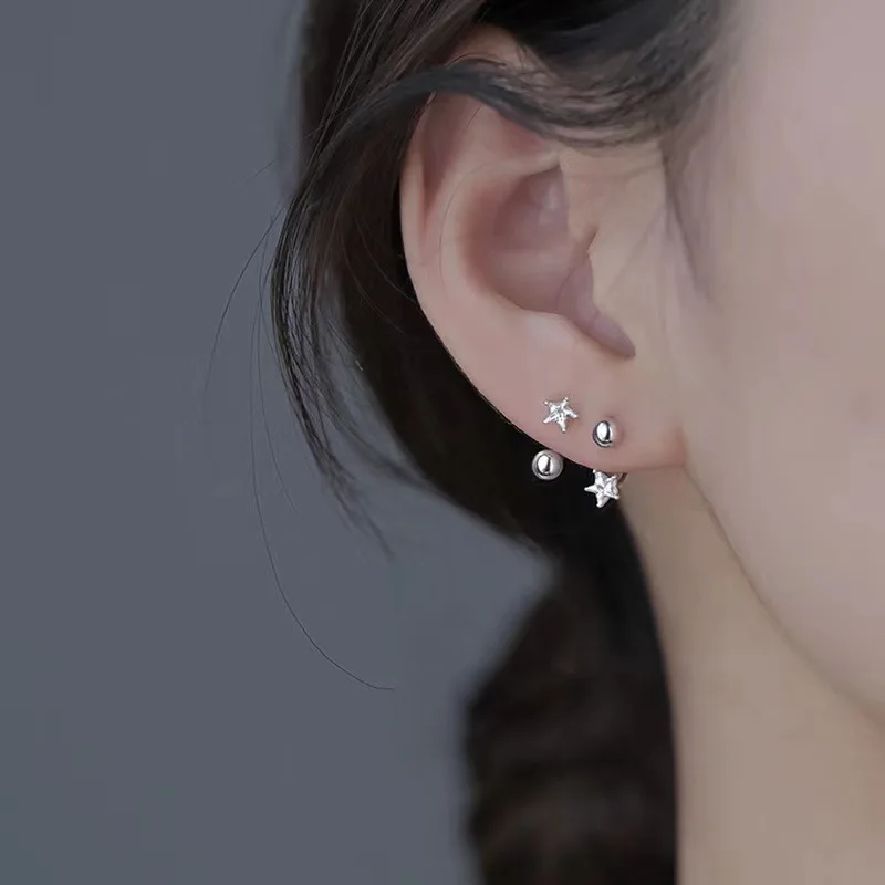 

New Fashion 925 Sterling Silver Stud Earrings Cute Zircon Ear Bone Nail Mini Crystal Flower Pierced Jewelry