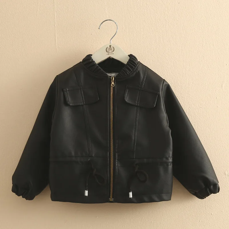 Куртка детская из искусственной кожи черная на весну/осень верхняя одежда ws1008 2019