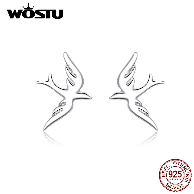

WOSTU 925 Sterling Silver Spring Swallow Bird Stud Earrings For Women Wedding Engagement Small