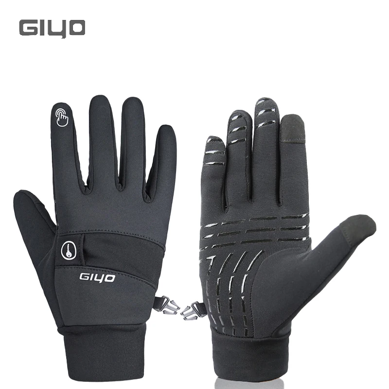 

Зимние велосипедные перчатки GIYO на весь палец, спортивные Длинные Варежки, флисовые Нескользящие амортизирующие для сенсорного экрана обо...