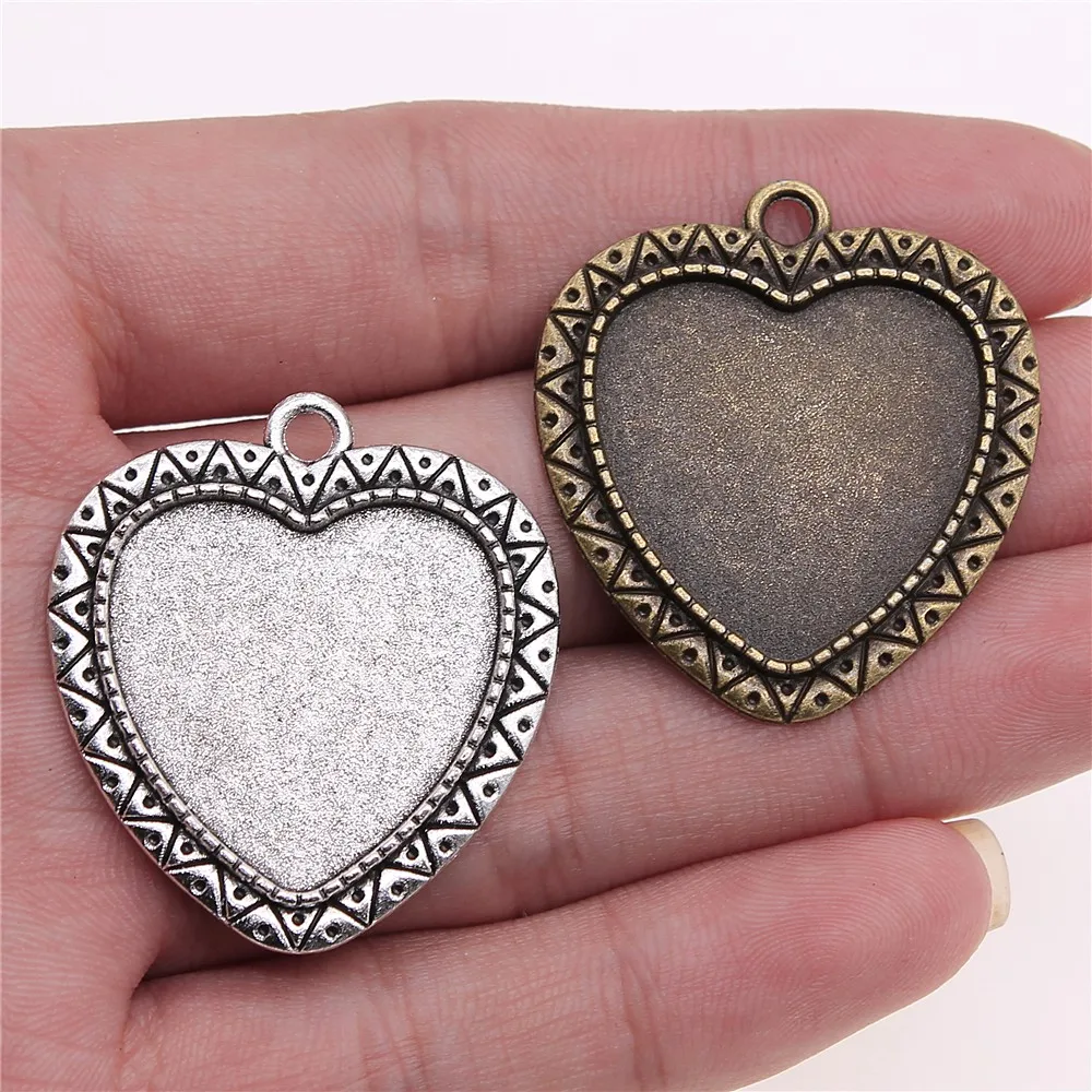 

4pcs 25mm Inner Size Antique Bronze Antique Silver Plated Heart Shape Cameo Cabochon Base Setting Charms Pendant