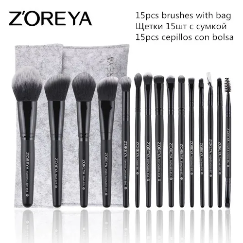 Elegant black color ZOREYA кисти для макияжа 4/8/10/12/15 шт. Профессиональный набор кистей для макияжа разных модели в качестве основного косметическая кисточка - Handle Color: Elegant black color