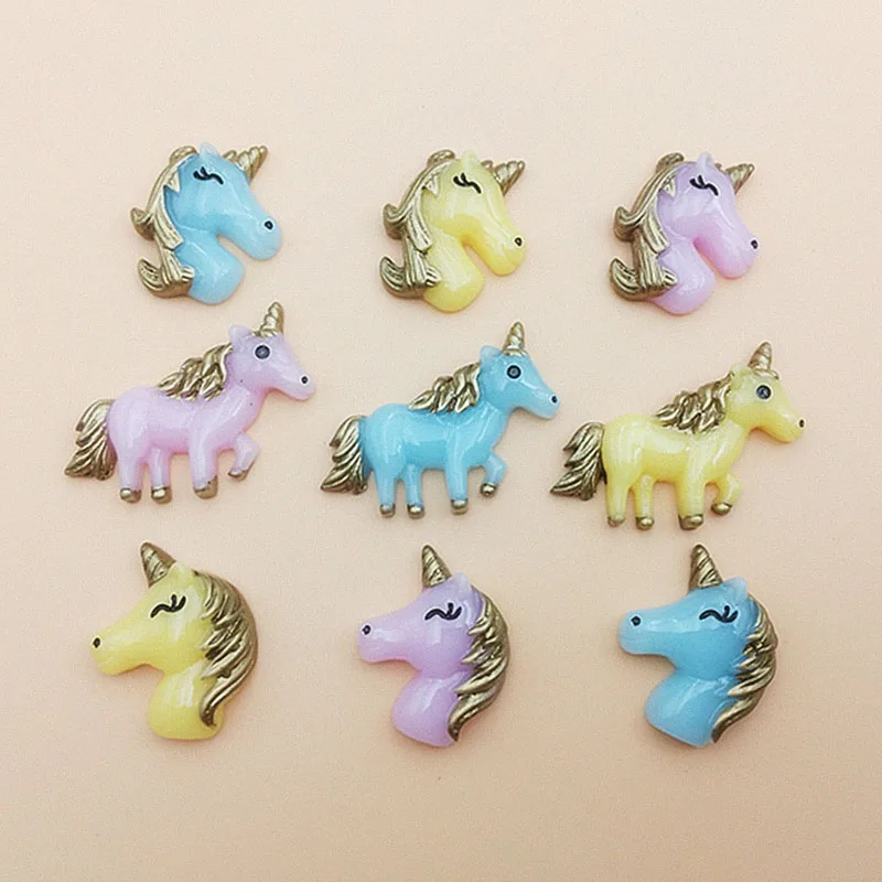 

10Pcs Hot Selling Cartoon Unicorn Flatback Resin Cabochon Embellishments For Scrapbooking DIY Hair Phone Case Accessories