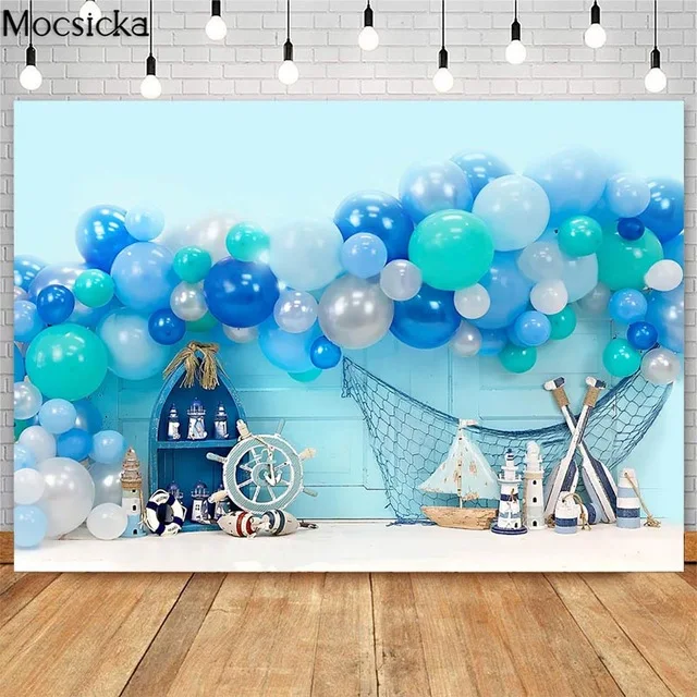 Воздушные шары Рыба Сетка один день рождения фон для фотографии новорожденного