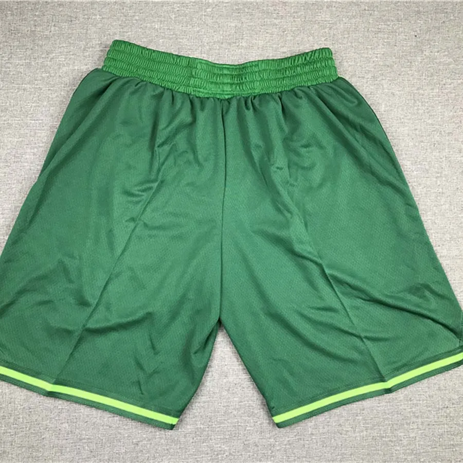 

2021 New Mens America Basketball Boston Short Elastic Waistband Green Jersey
