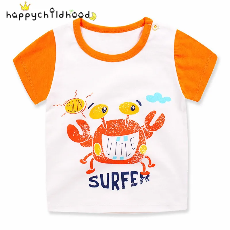 

Summer Children's Clothing Boys T-shirt Casual Cotton Unisex Short Character O-neck Crab Pattern Boy's Top Wear for 6-24Months