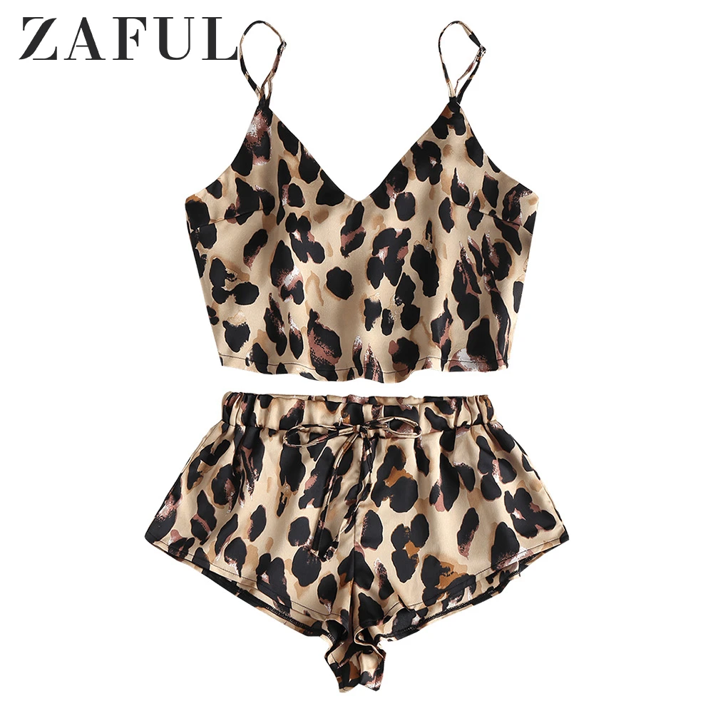 ZAFUL женский Атласный топ с принтом змеи и шорты пижамный комплект на бретельках
