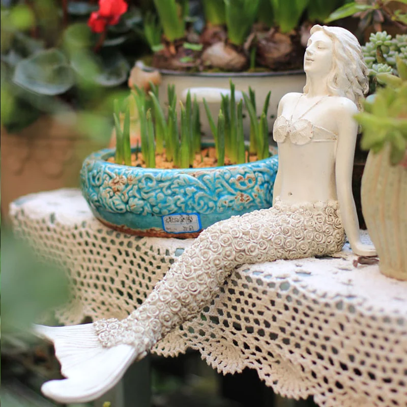 

Creative Artificial Mermaid Sculpture Fairy Figurine Resin Crafts Micro Landscape Mermaid Ornaments for Garden Home Decoration
