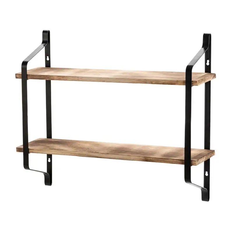 Wall Mounted Rack Double Layer Metal Frame Wooden Board Carrier Shelf Creative Book Flowerpot Holder for Home Office Kitchen | Дом и сад