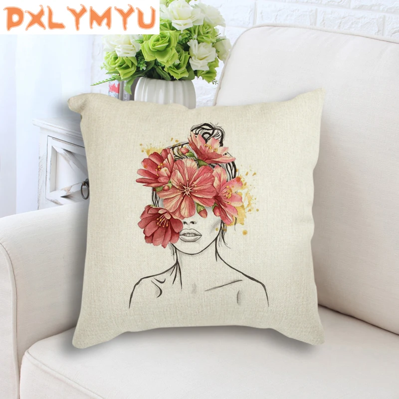Абстрактная девушка цветок растение боди арт Печатный чехол для подушки