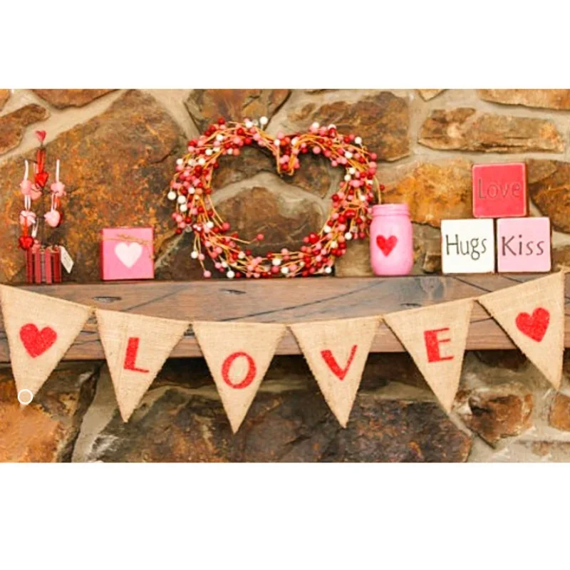 Письмо Сердце печатные мешковины баннер флаг овсянка гирлянда День Святого