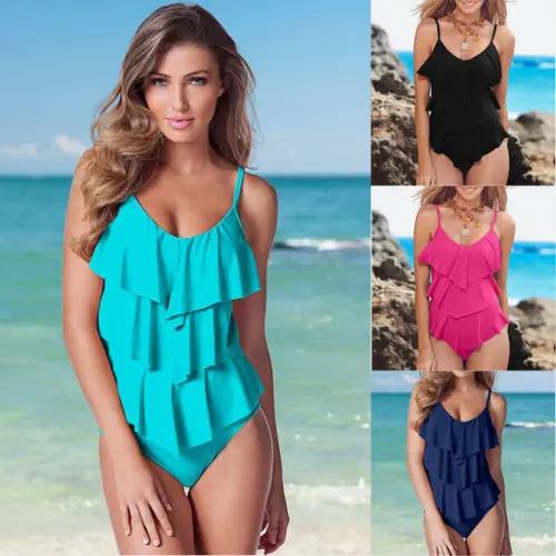 2020 женские цельные купальники сексуальные с оборками стильные однотонные