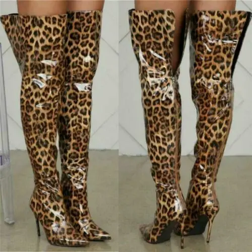 Sexy Women's Over Knee High Thigh Boots Stilettos Pointy Toe Shoes Leopard Club B11