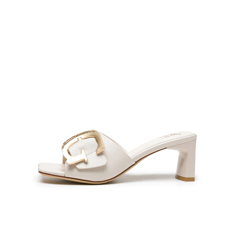 

DUSTO 2021 new summer high-heeled thick-heeled letter rhinestone buckle sandals female sandals