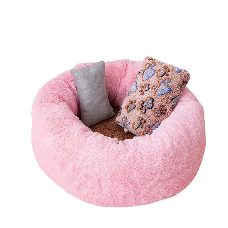 Pink Пушистая кровать для питомца кошки собаки зимний теплый круглый спальный дом Удобная короткая плюшевая подушка для щенка питомник переносные принадлежности для кошек - Цвет: Pink