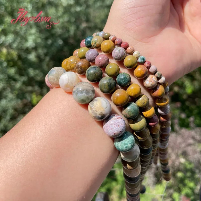 

AA Natural Ocean Jaspers Loose Smooth Round Multicolor Natural Stone Beads For DIY Necklace Bracelets Jewelry Making 15" 8/10MM