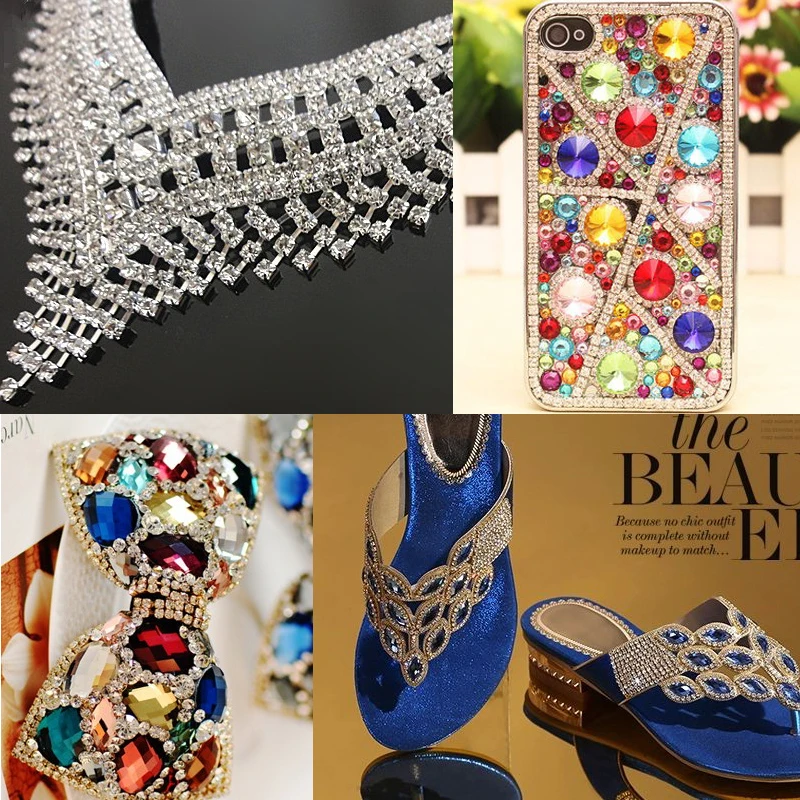 RESEN SS6 SS18(2 мм 4 5 мм) Серебряная/Золотая основа CrystalAB плотные Стразы цепочка для