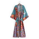 Халат-кимоно Женский из вискозы, с цветочным принтом, рукавами летучая мышь, V-образным вырезом, 2021