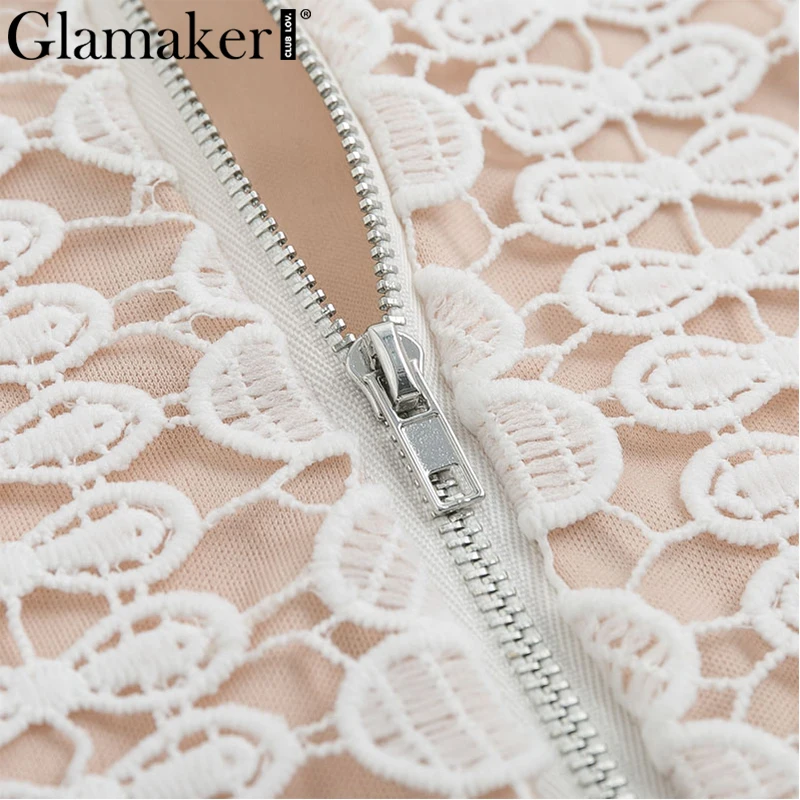 Женское ажурное офисное платье Glamaker белое элегантное кружевное с коротким