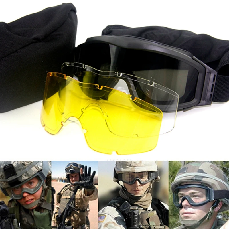 

Военные тактические очки для страйкбола, очки для стрельбы, мотоциклетные ветрозащитные очки для пейнтбола CS, очки для военных игр с 3 линза...