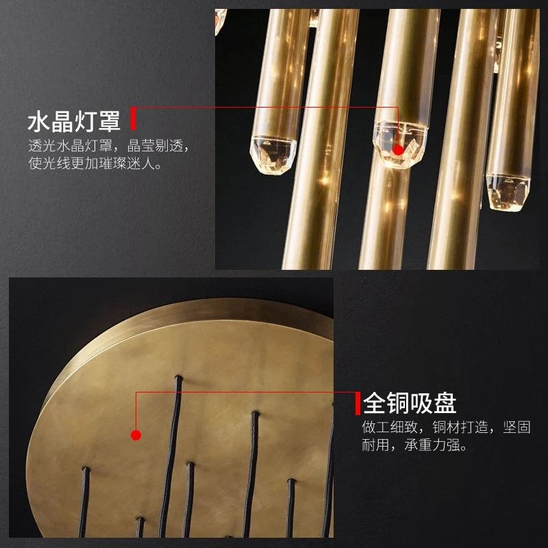 Ретро медная цветная светодиодная хрустальная люстра освещение для гостиной