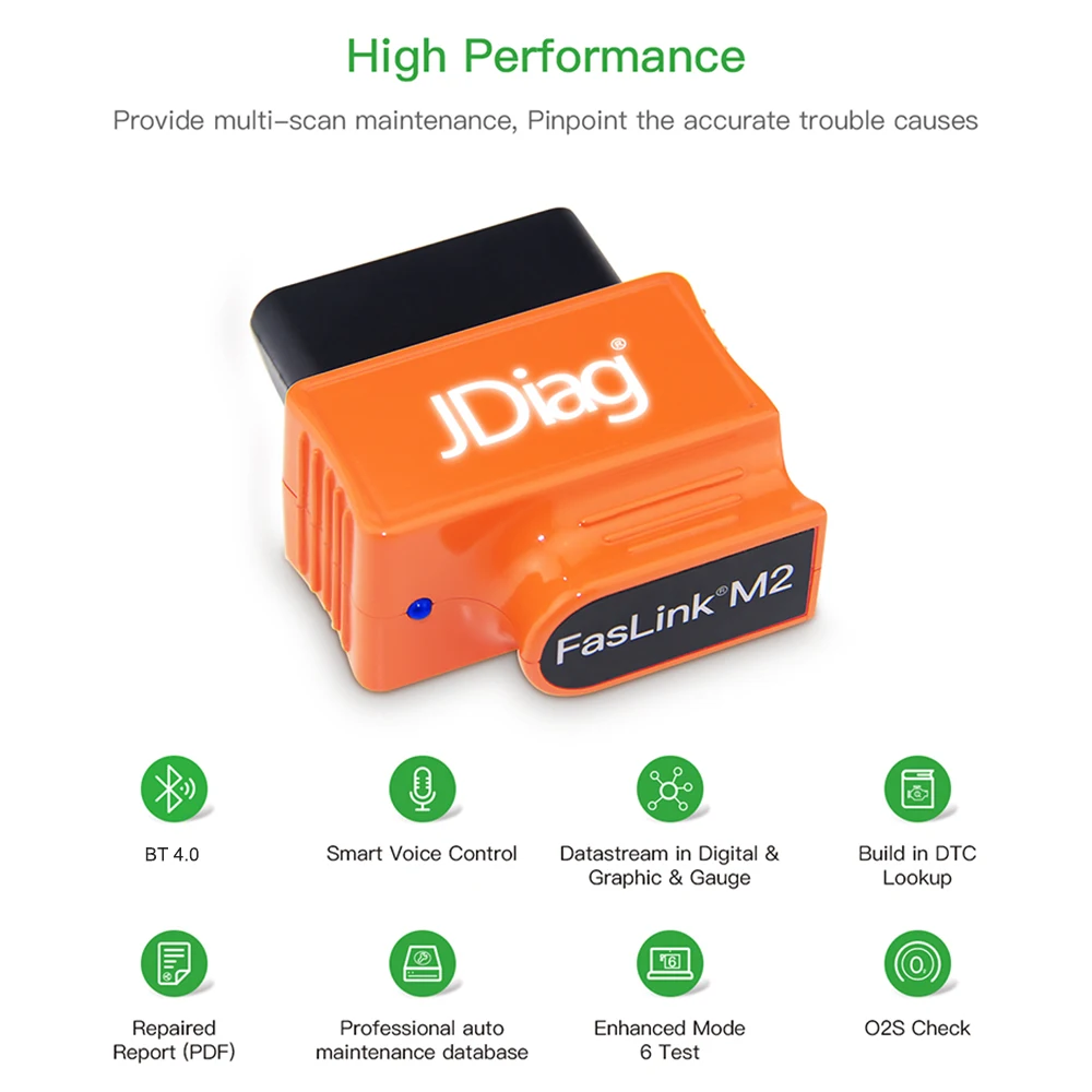 

JDiag Enhanced BT FASLINK M2 Professional Car Diagnostic Tool OBD Scanner Car Engine Code Reader for IOS/Android Voice Control