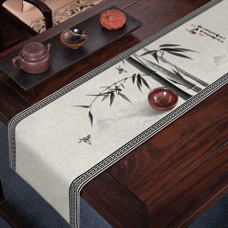 

Хлопковый льняной чайный коврик с рисунком в стиле Дзен, украшение для столового стола, винтажные скатерти, роскошная китайская чайная скат...