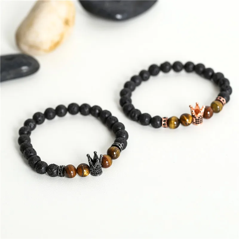CZ браслет с шармом короной простой классический тигровым глазом из лавы ручной