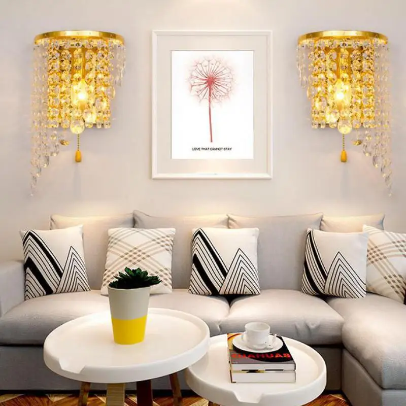 Настенная лампа золотого и хрустального цвета креативный Американский