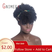 gnimegil headband synthetic wig short afro kinky curly hair wigs for black women fluffy curls hairband african turban wrap hair