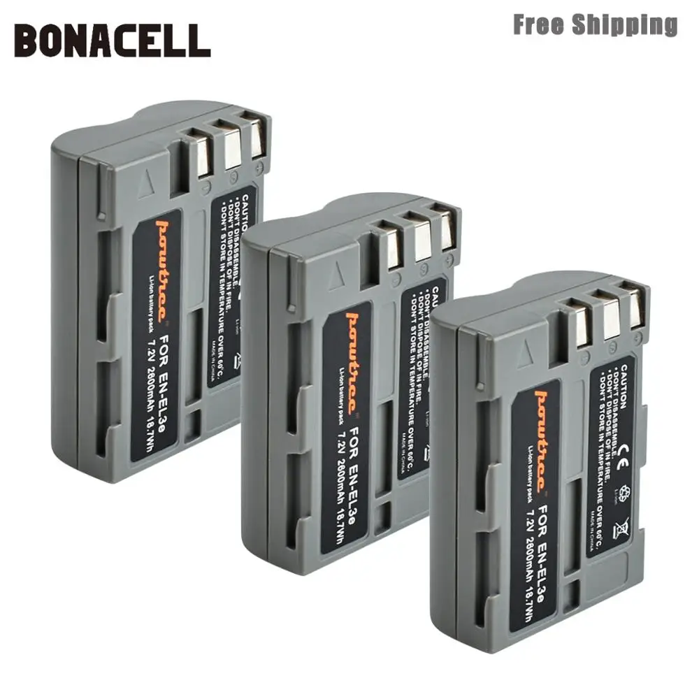 3 Pack Battery Bonacell 2600 мА/ч, EN-EL3e RU EL3e EL3a ENEL3e цифровой Камера Батарея для Nikon D300S D300 D100 D200 D700 D70S D80 D90 D50 L50 - Цвет: 3 Pack Battery